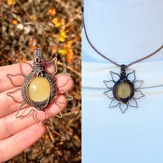 Sun Yellow Agate Crystal Copper Pendant