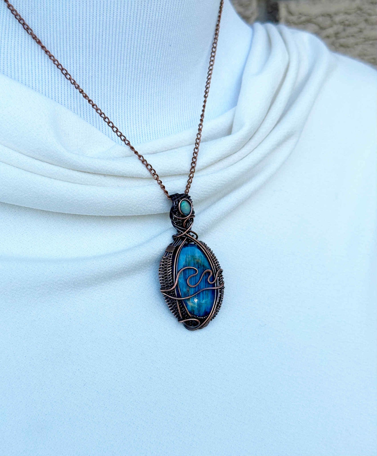 Wave Apatite Crystal Copper Pendant