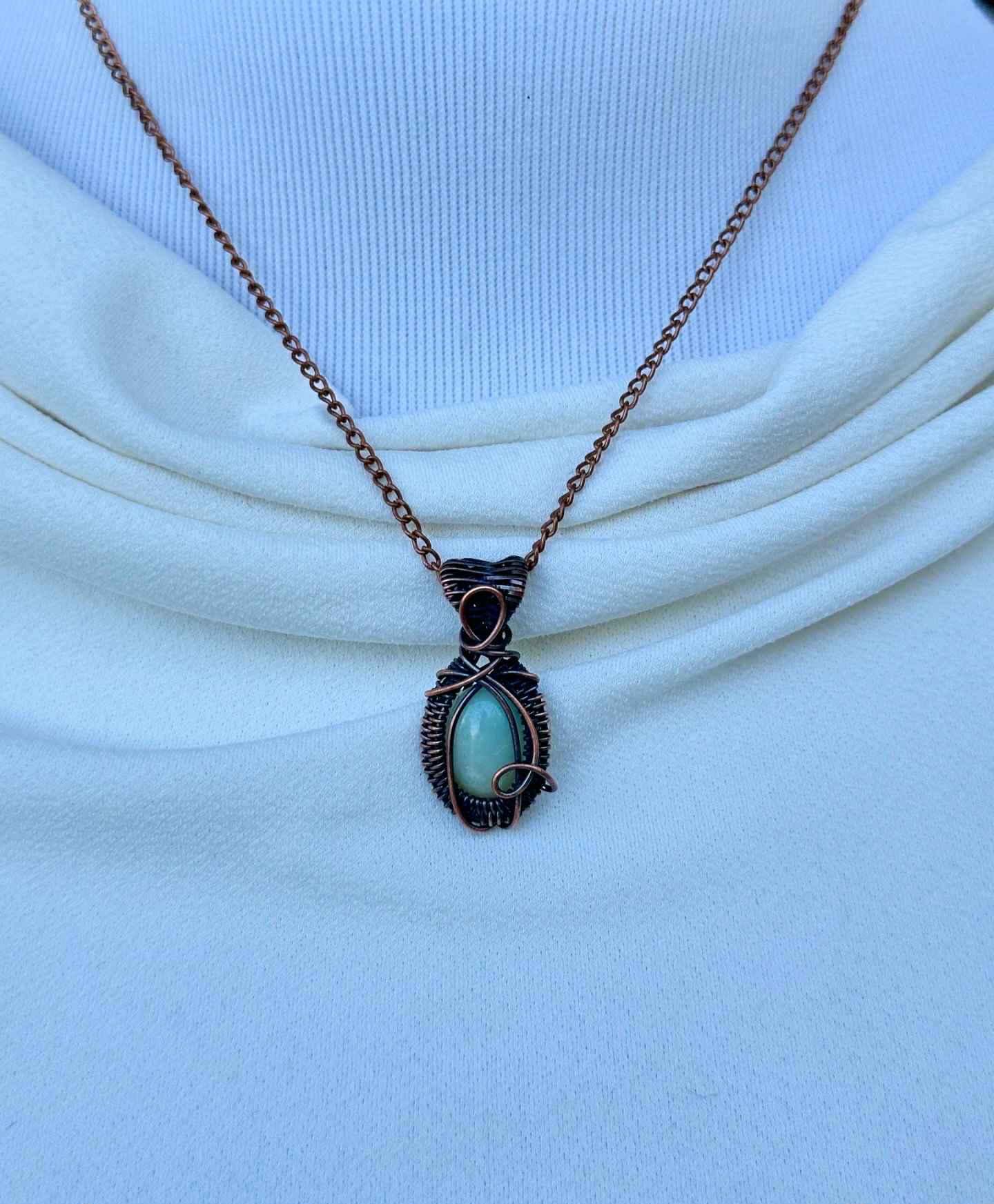 Mini Amazonite Crystal Copper Pendant
