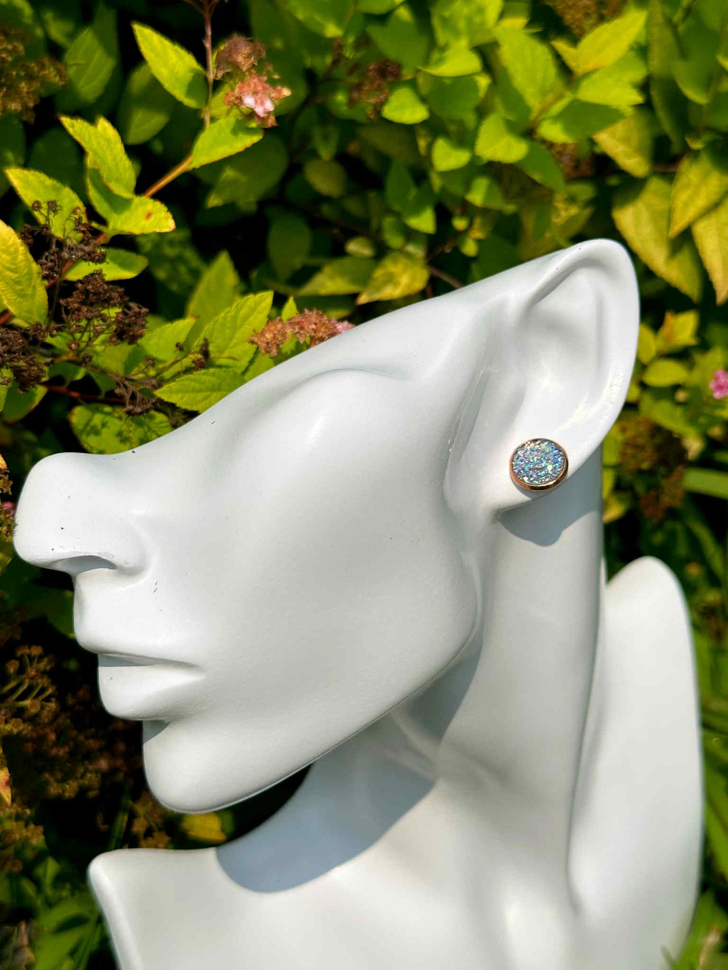 Silver Druzy Crystal Copper Earrings