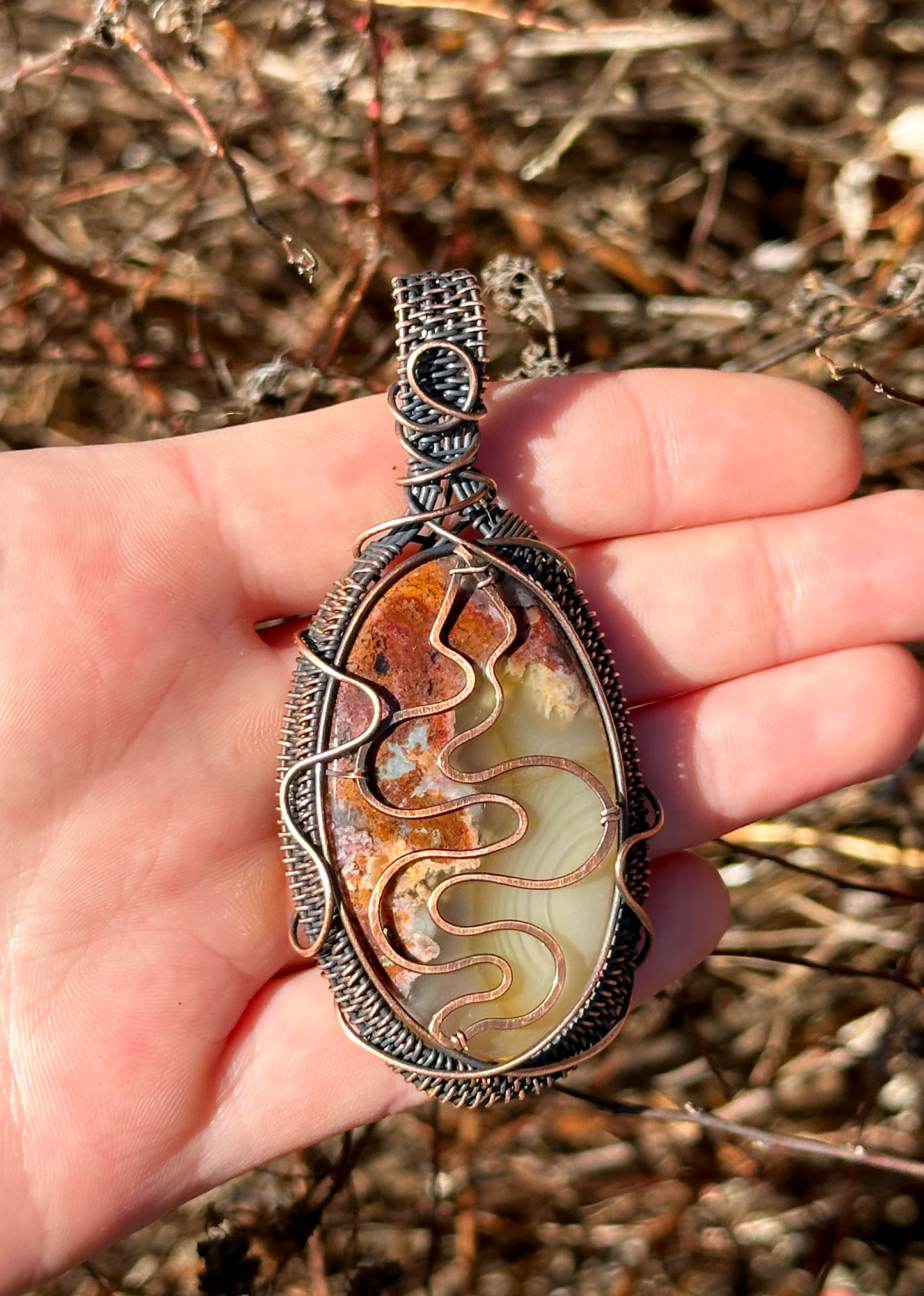 Serpent Red Moss Opal Crystal Copper Pendant