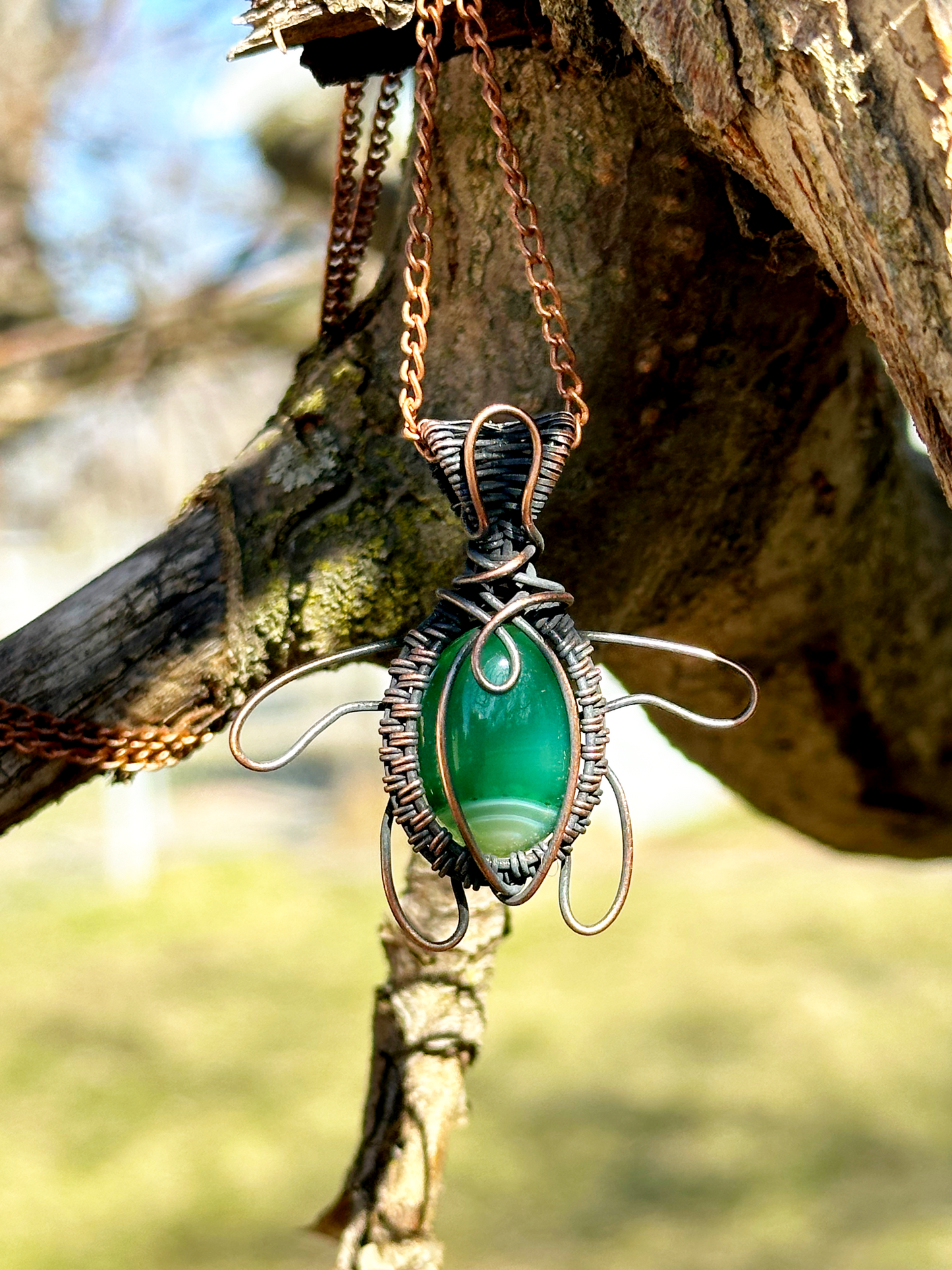 Turtle Nephrite Crystal Copper Pendant