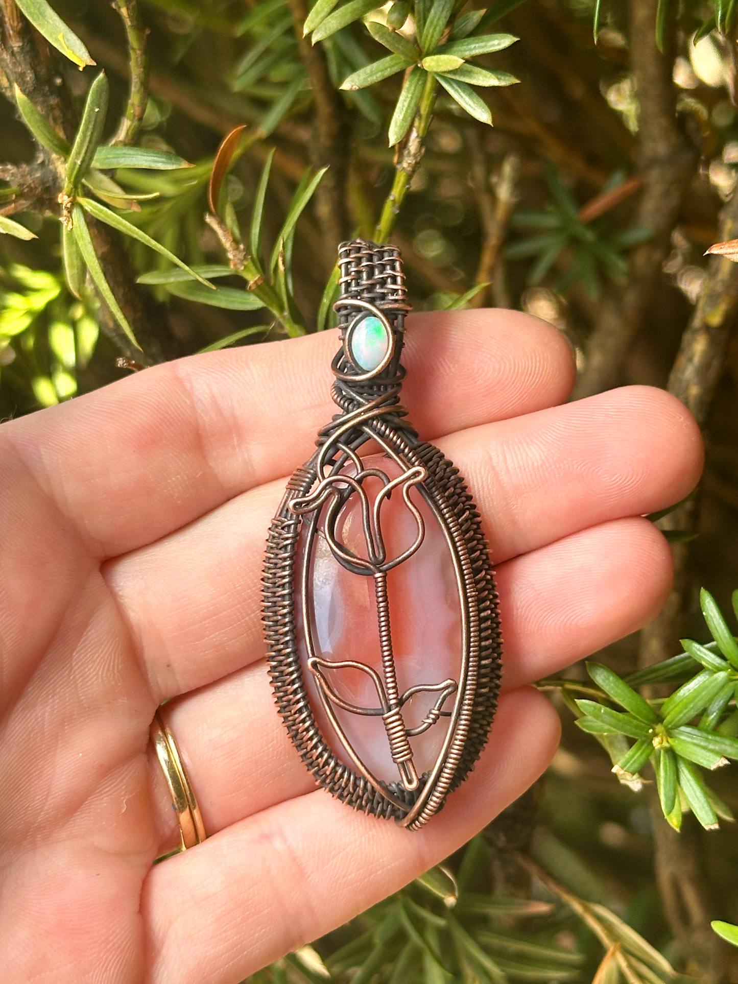 Rose Pink Moonstone Crystal Copper Pendant