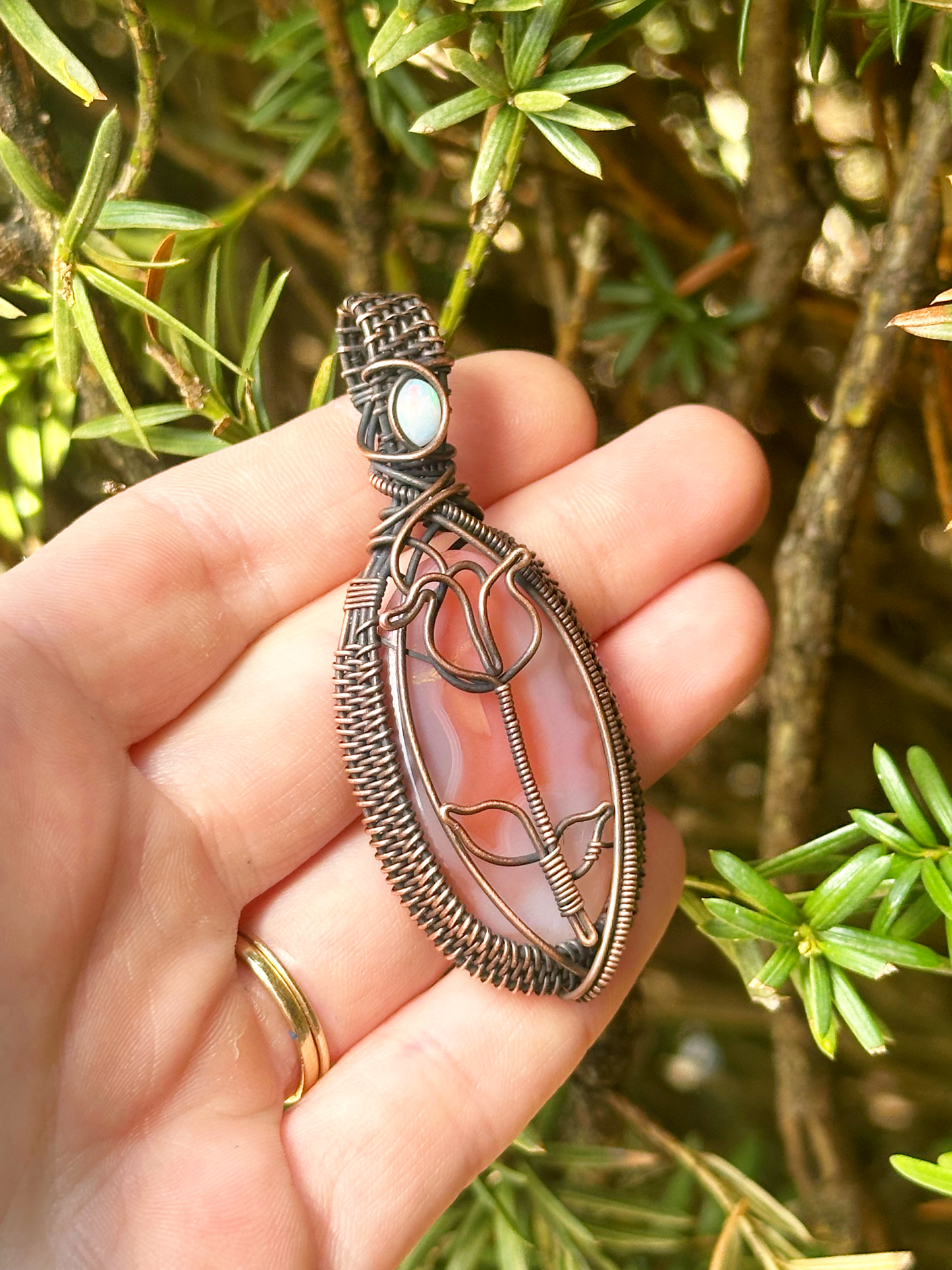Rose Pink Moonstone Crystal Copper Pendant