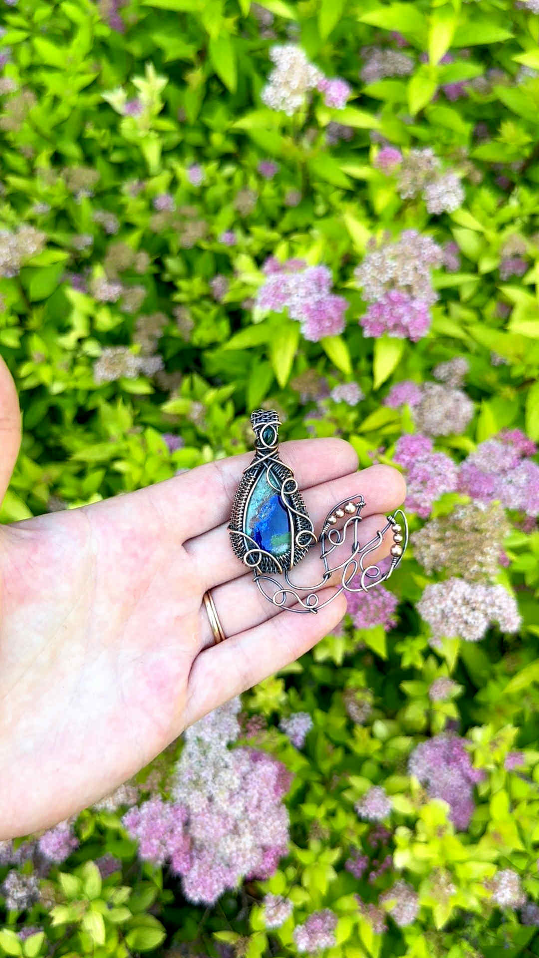 Mermaid Azurite Crystal Copper Pendant