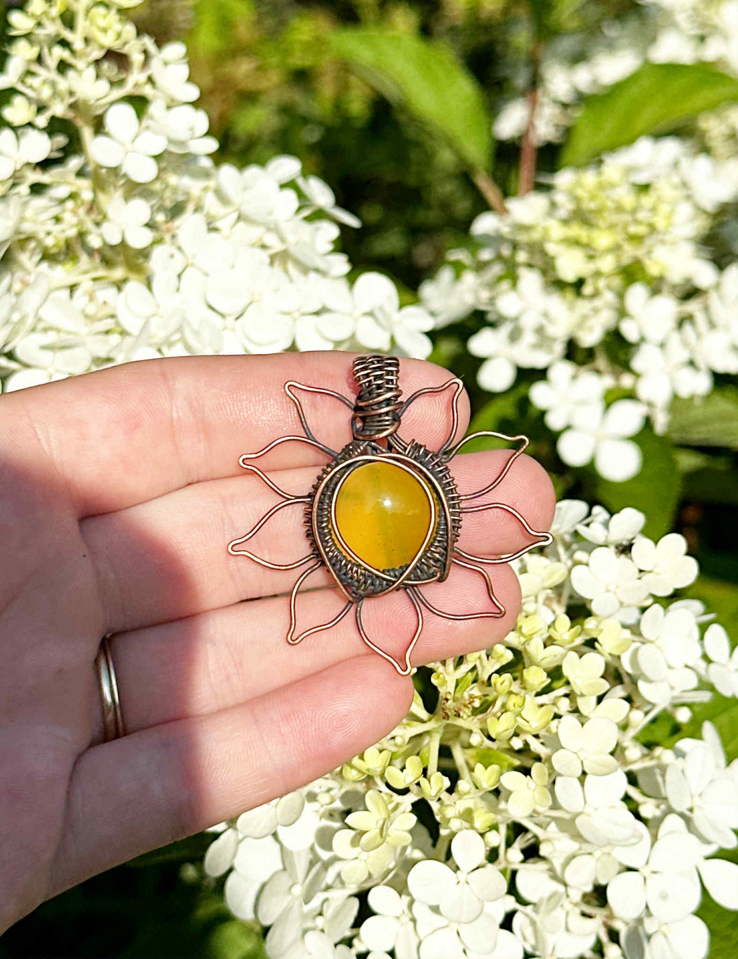 Sun Yellow Onyx Crystal Copper Pendant