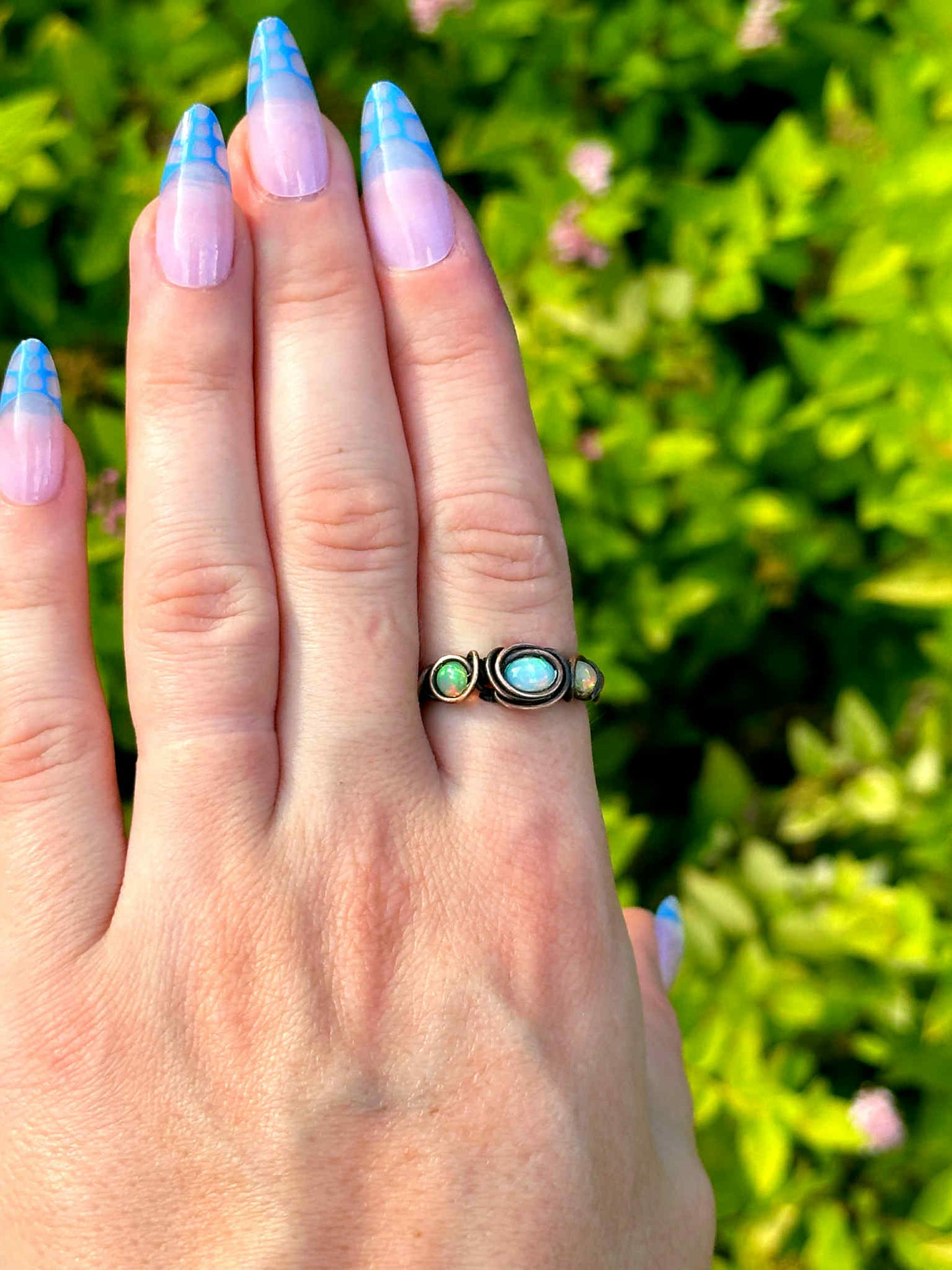 Triple Opal Aqua Mist Copper Ring *Size 7.5*