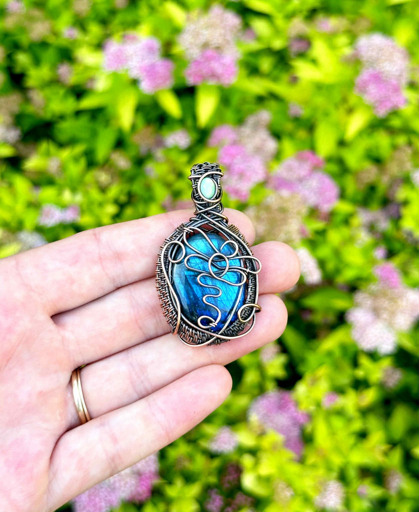Dragon Fly Labradorite Crystal Copper Pendant