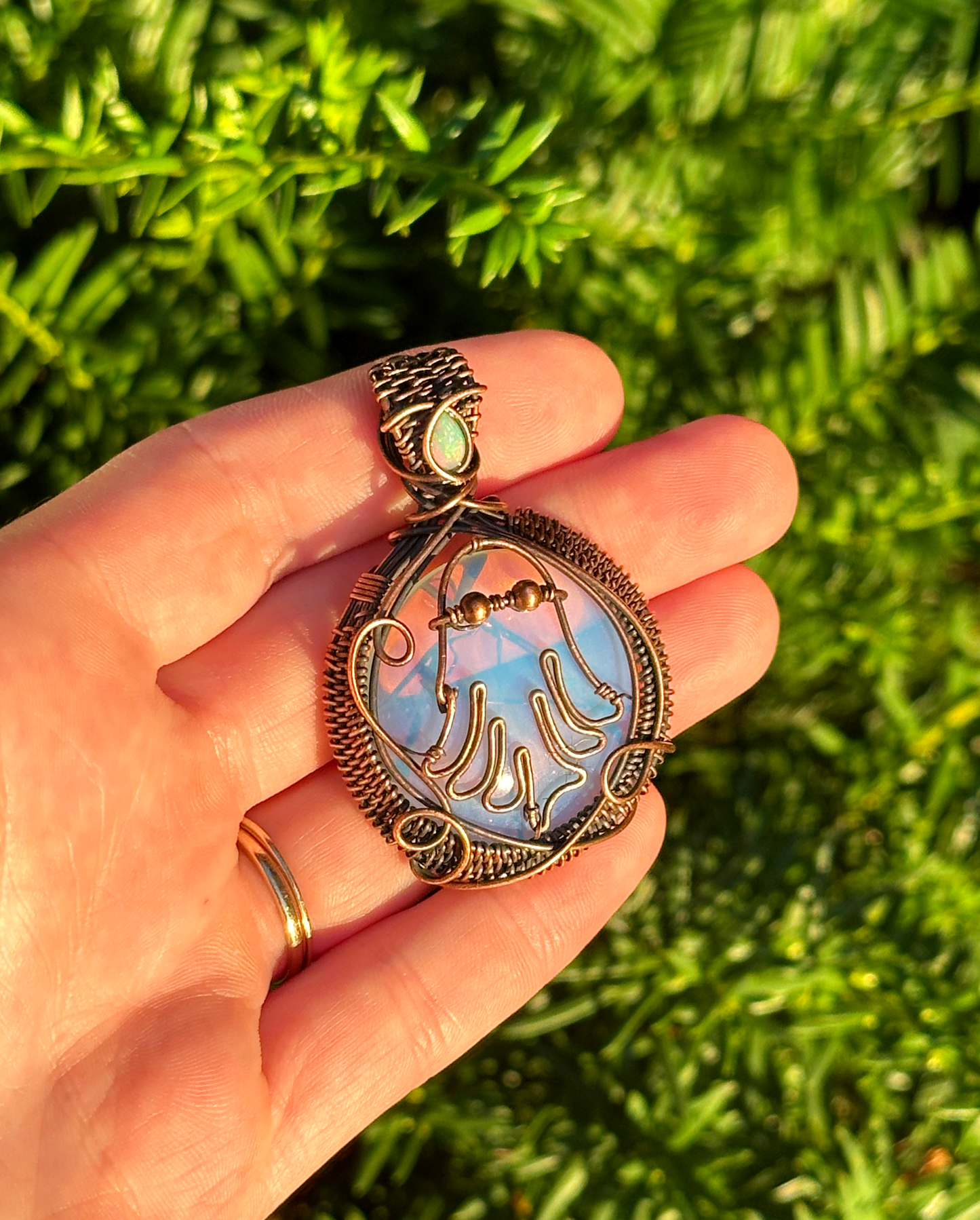 Ghost Opalite & Opal Crystal Copper Pendant
