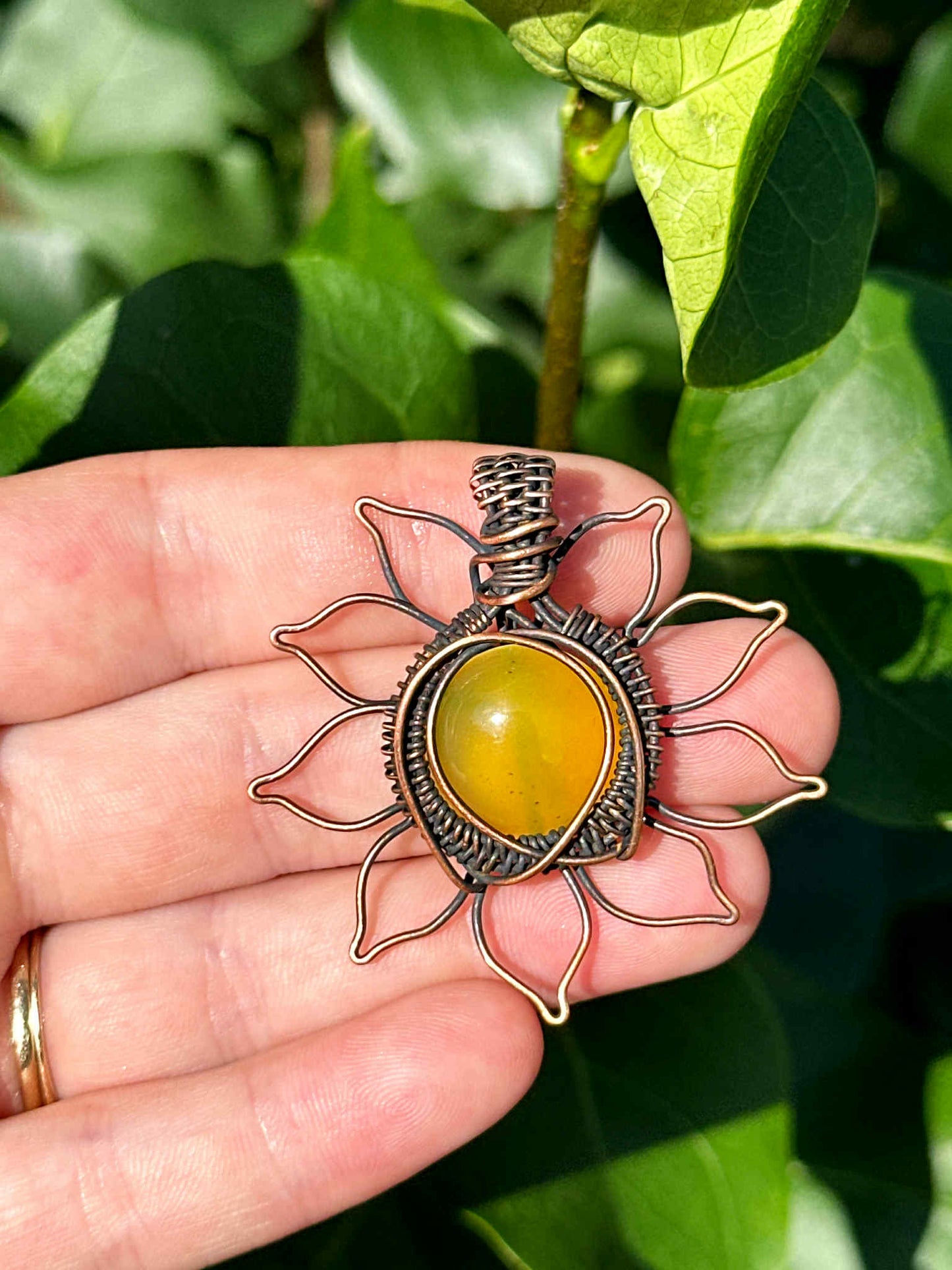 Sun Yellow Onyx Crystal Copper Pendant