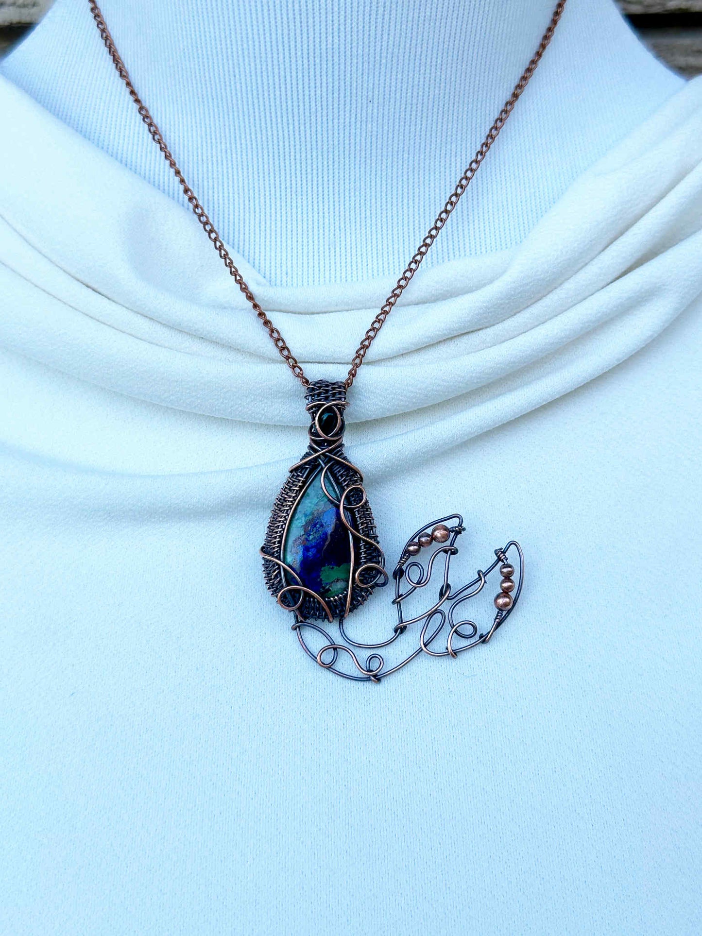Mermaid Azurite Crystal Copper Pendant