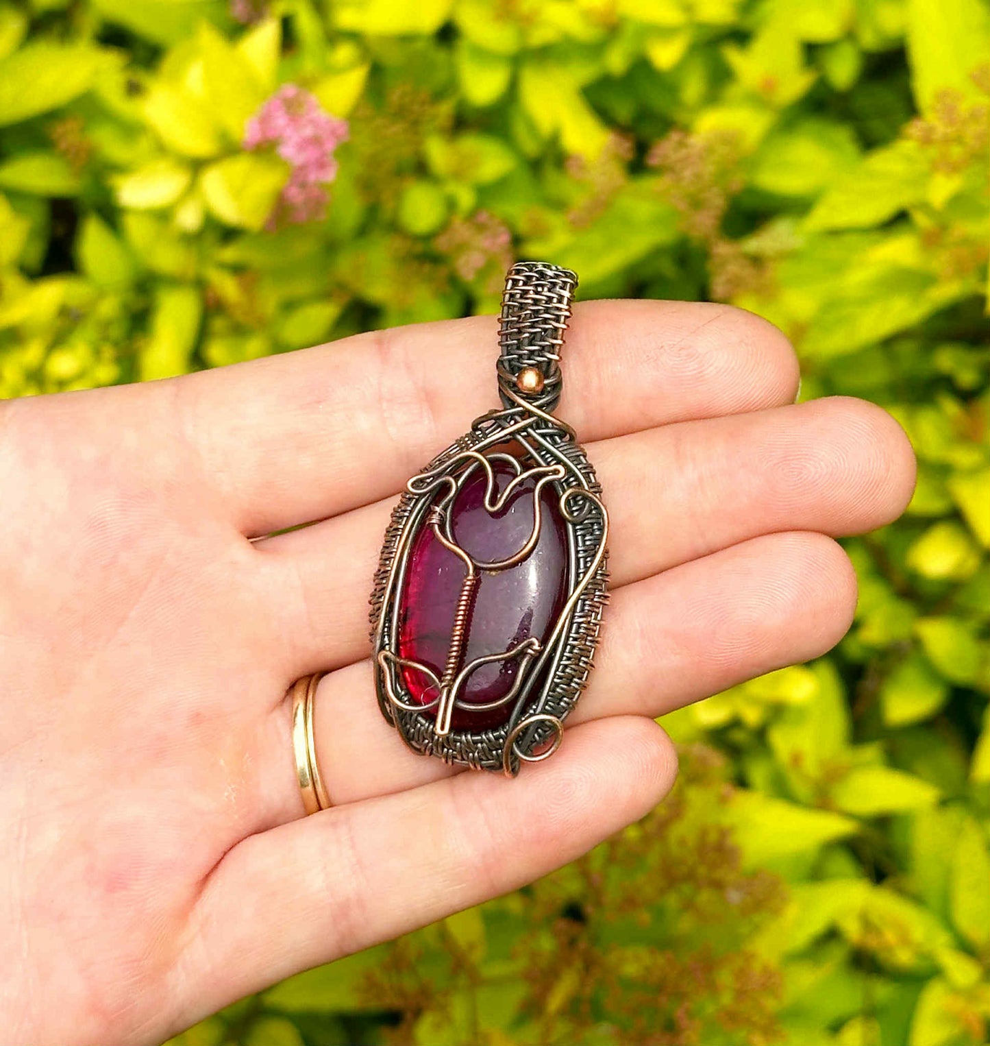 Rose Pink Labradorite Crystal Copper Pendant