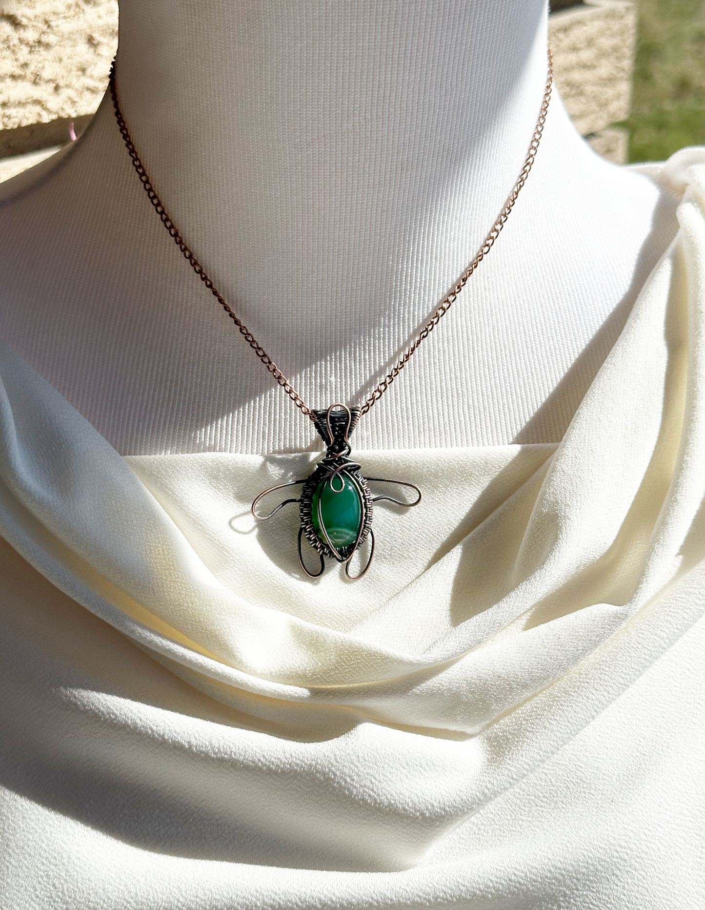 Turtle Nephrite Crystal Copper Pendant