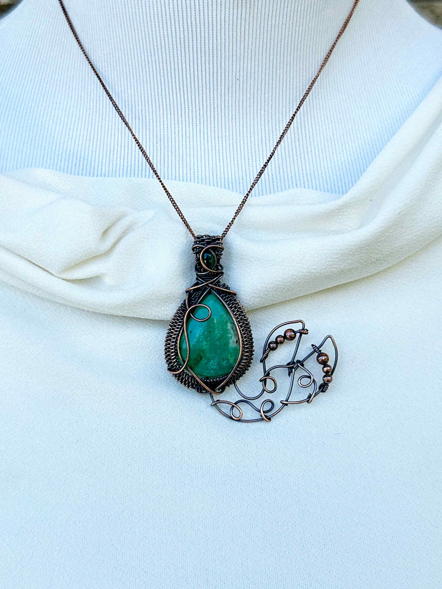 Mermaid Double Chrysoprase & Emerald Crystal Copper Pendant