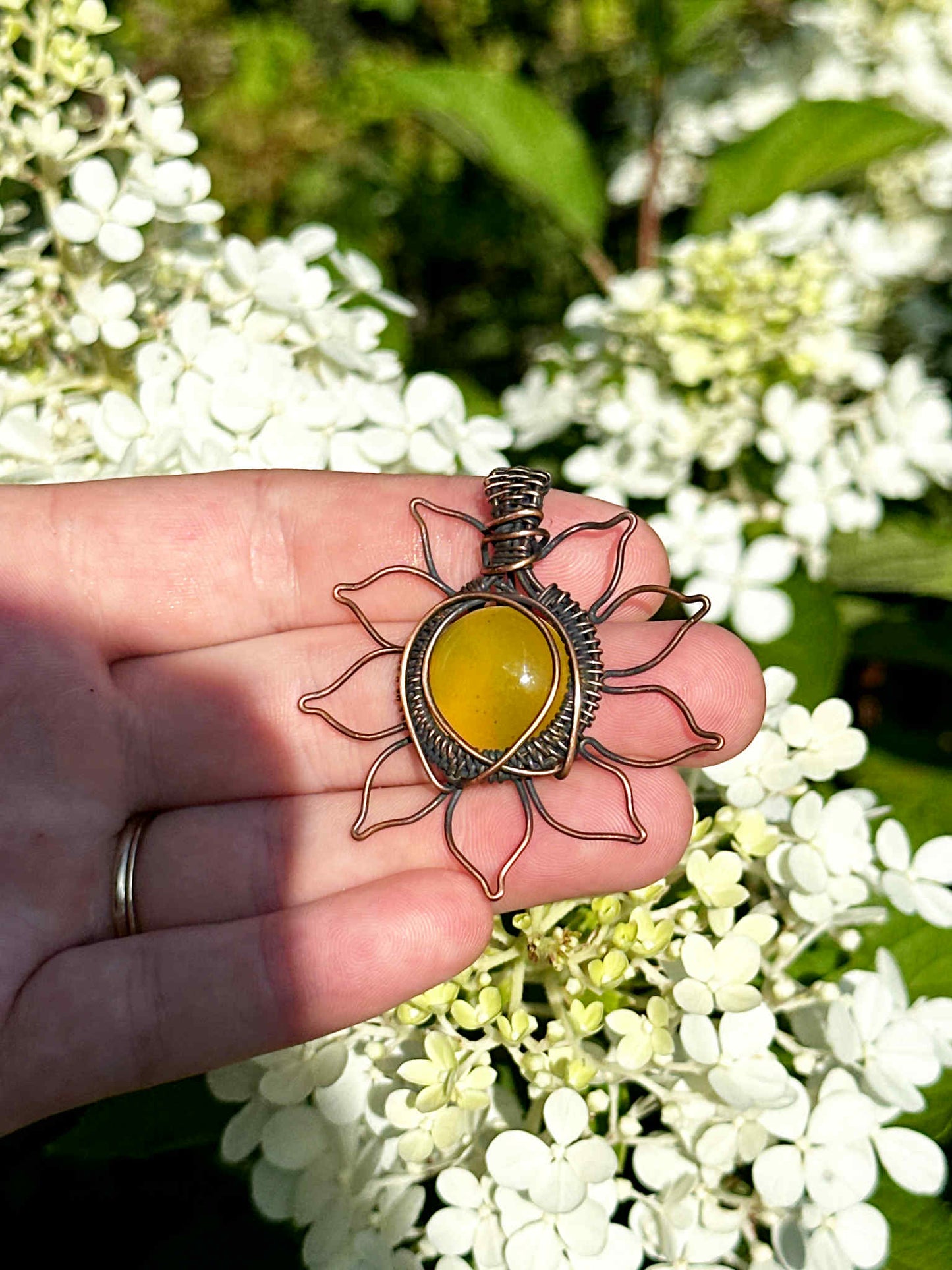 Sun Yellow Onyx Crystal Copper Pendant
