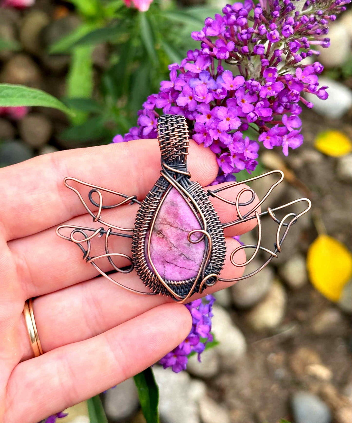 Lotus Cobalt Calcite Crystal Copper Pendant