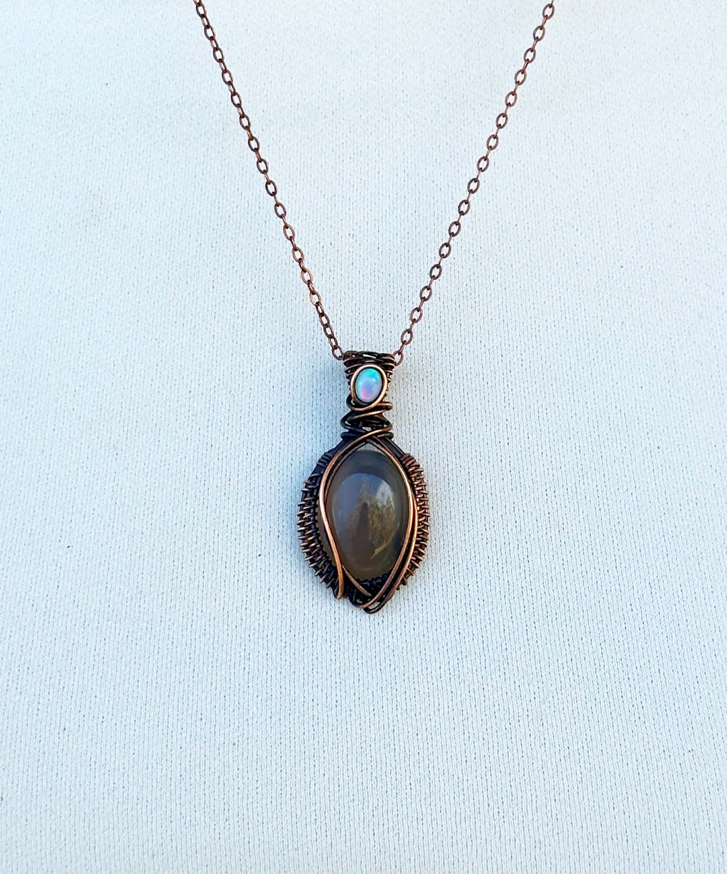 Mini Grey Moonstone & Opal Accent Crystal Copper Pendant