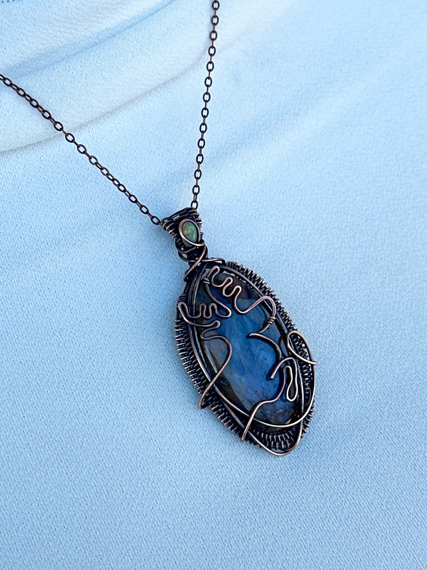 Reindeer Moss Agate & Opal Accent Crystal Copper Pendant