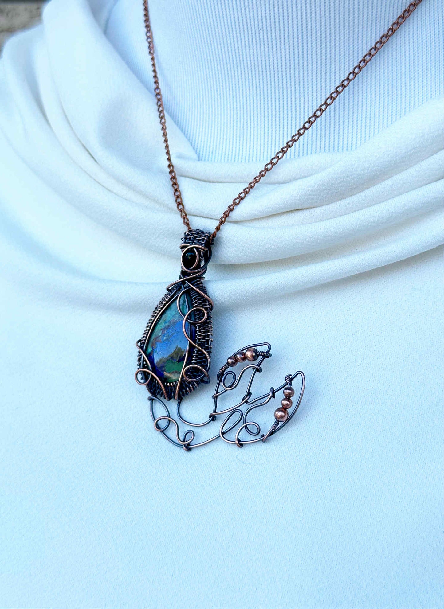 Mermaid Azurite Crystal Copper Pendant