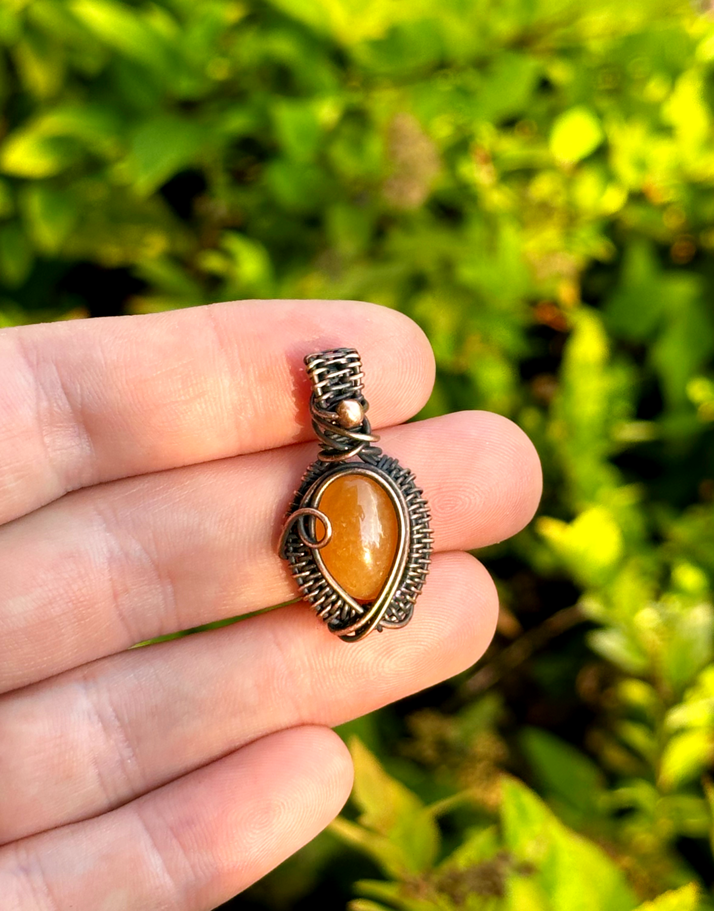 Mini Orange Calcite Crystal Copper Pendant