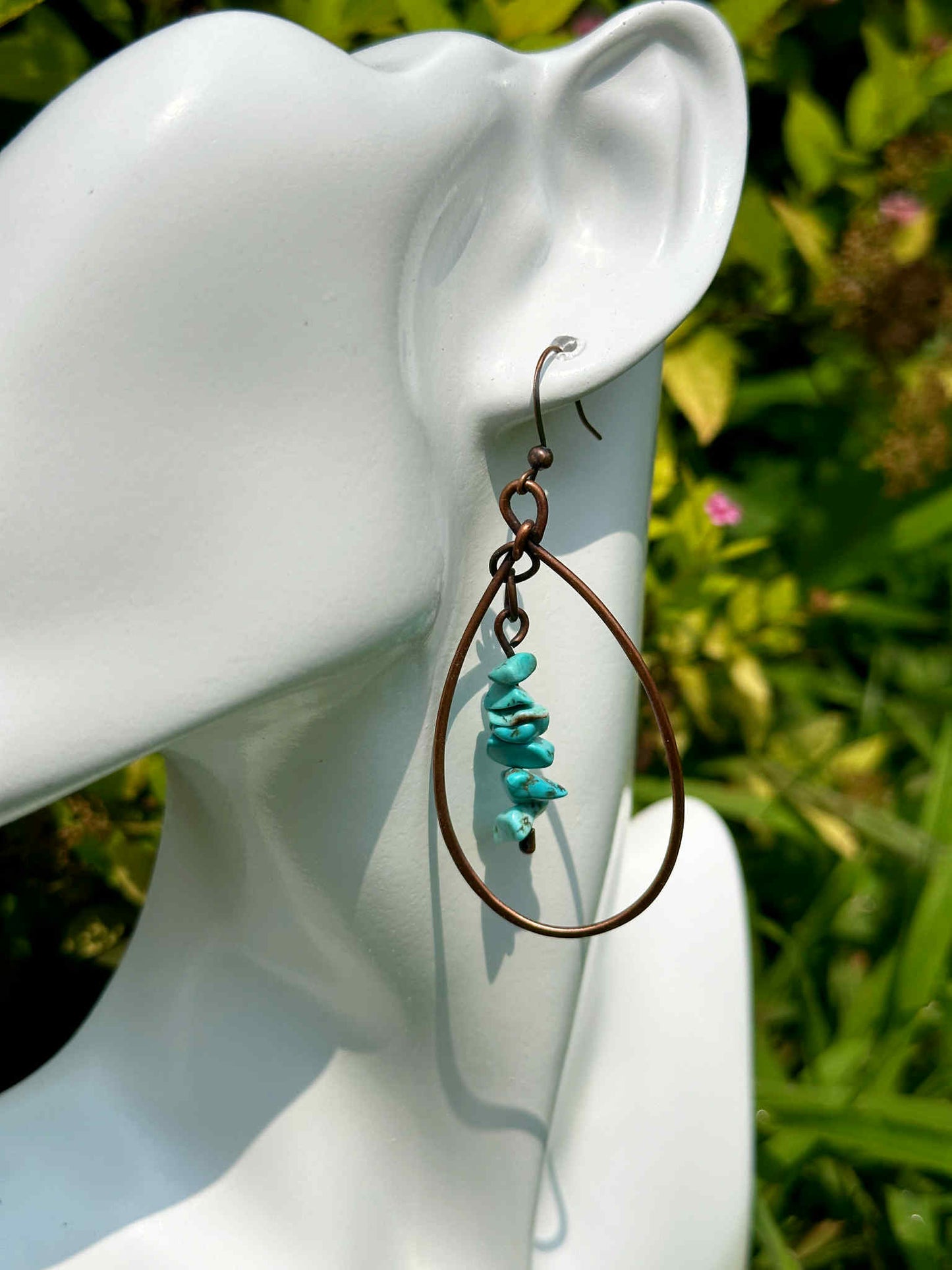 Turquoise Crystal Copper Hoops