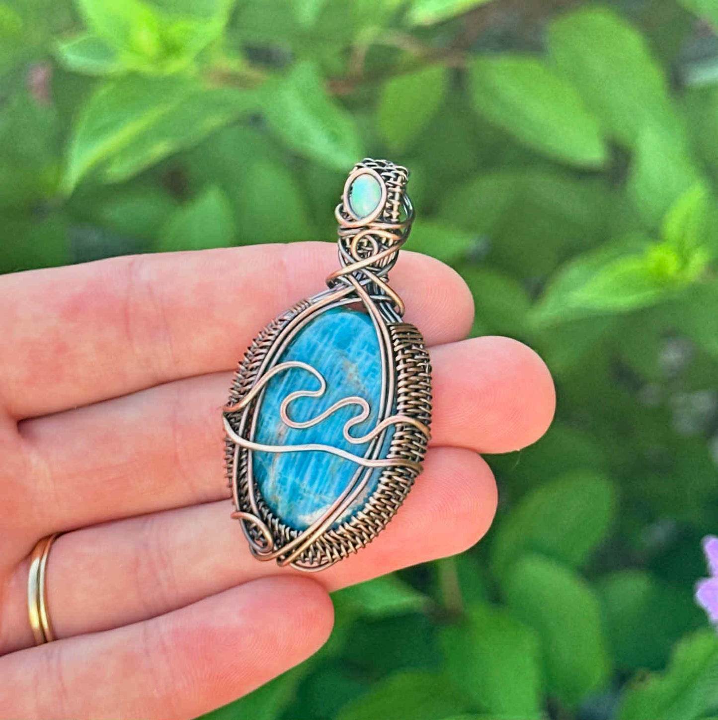 Wave Apatite Crystal Copper Pendant