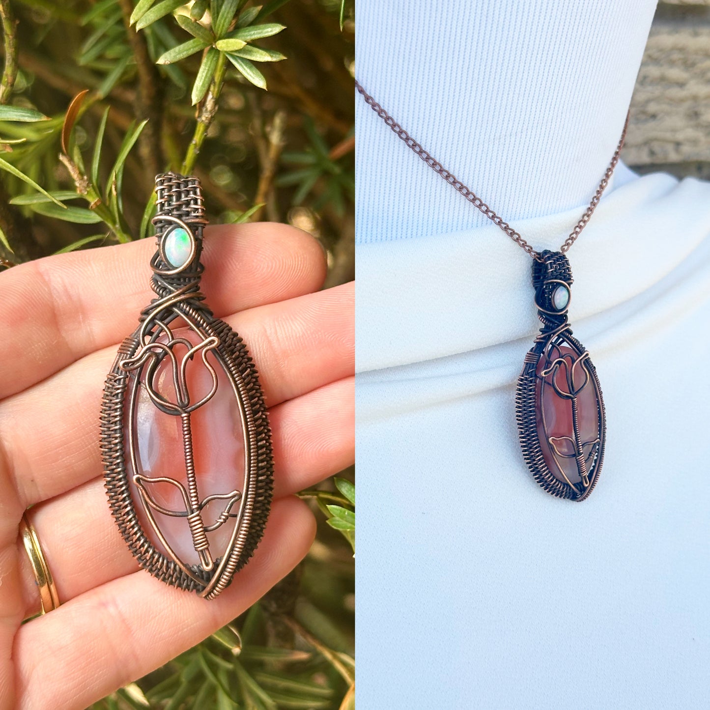Rose Pink Moonstone Crystal Copper Pendant