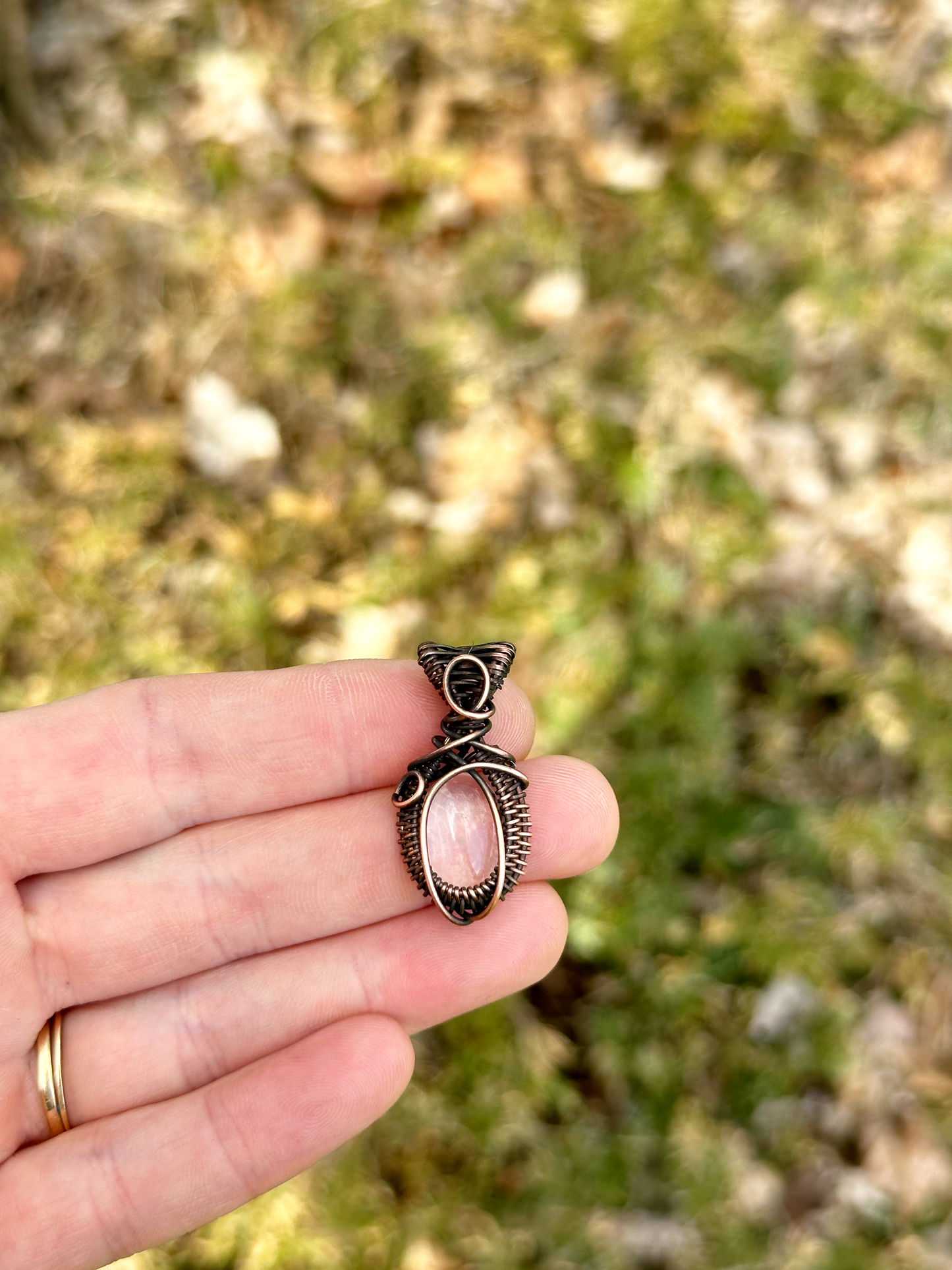 Mini Clear Quartz Crystal Copper Pendant