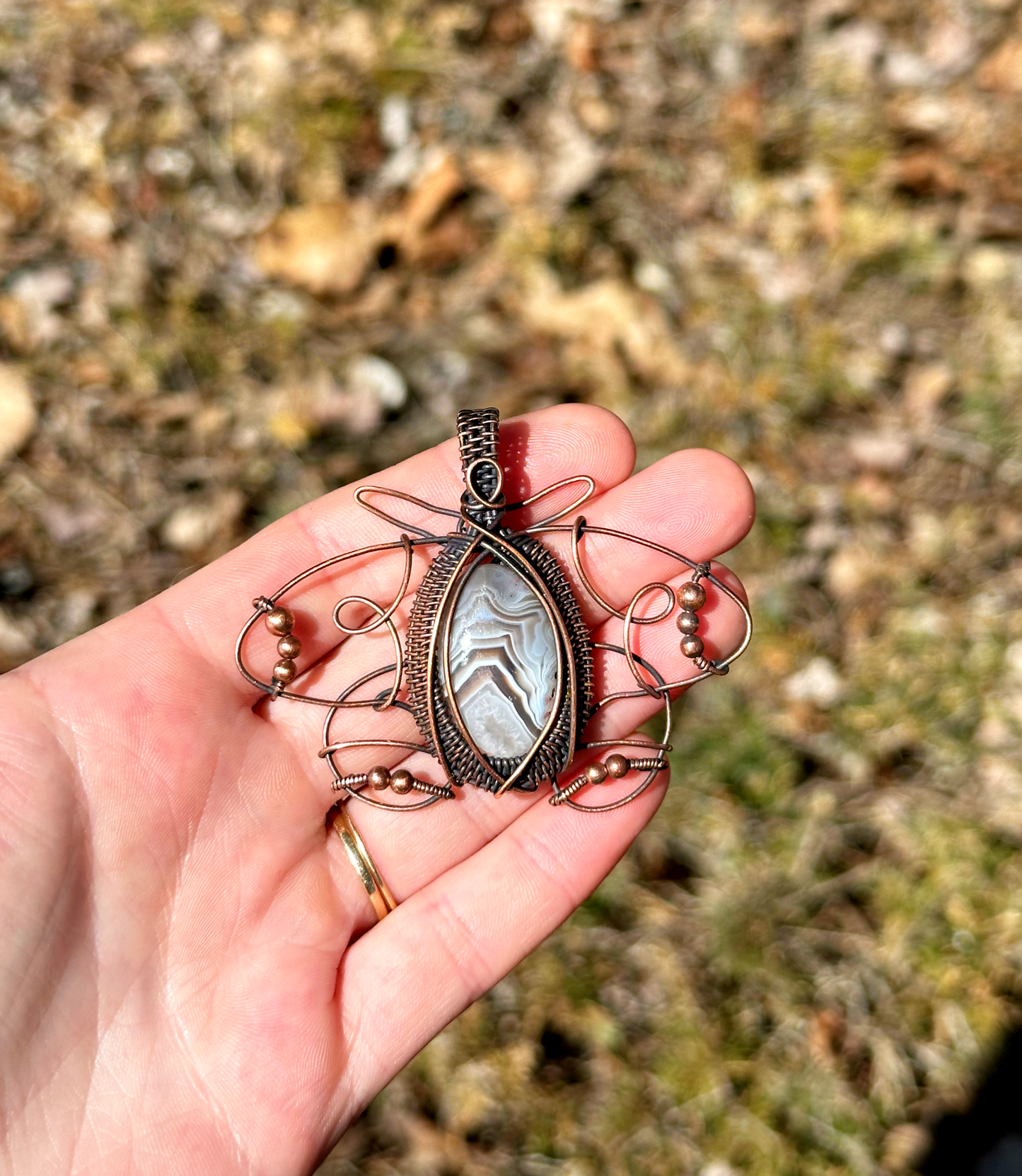 Polyphemus Moth Brazilian Agate Crystal Copper Pendant
