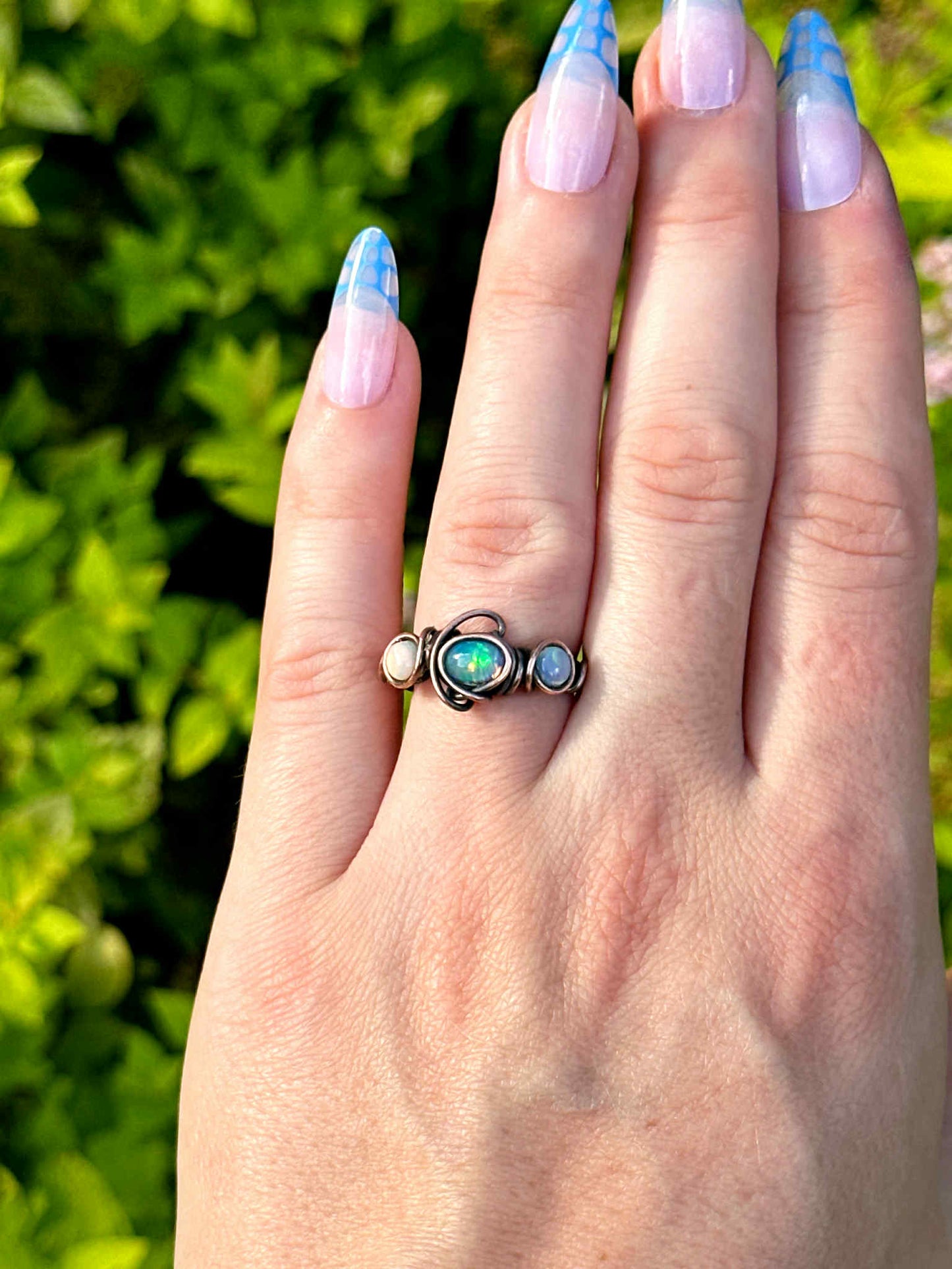 Triple Opal Azure Dream Copper Ring *Size 6*