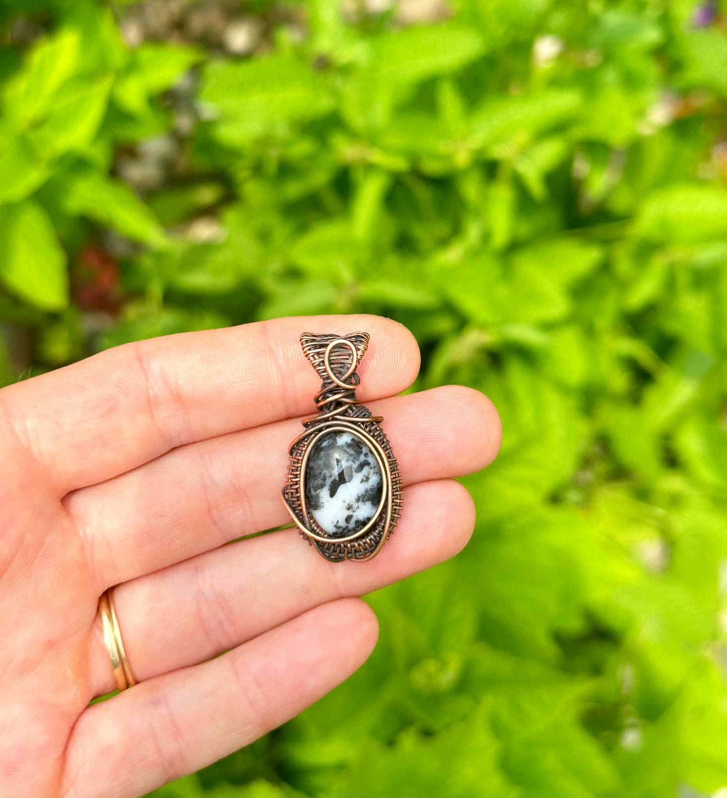 Mini Zebra Jasper Crystal Copper Pendant