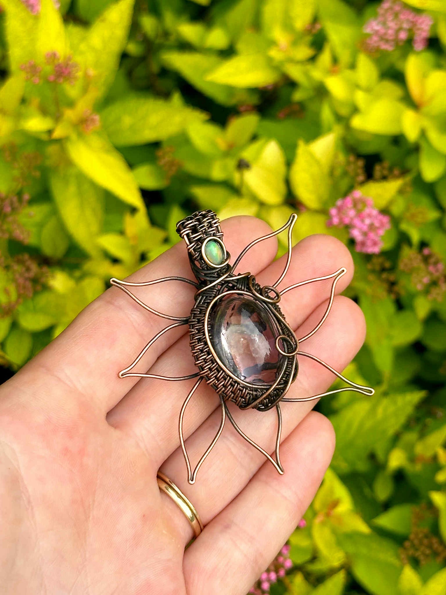 Sunflower Ametrine & Opal Crystal Copper Pendant