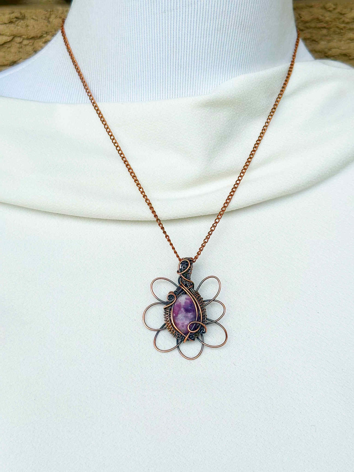 Daisy Sodalite Crystal Copper Pendant