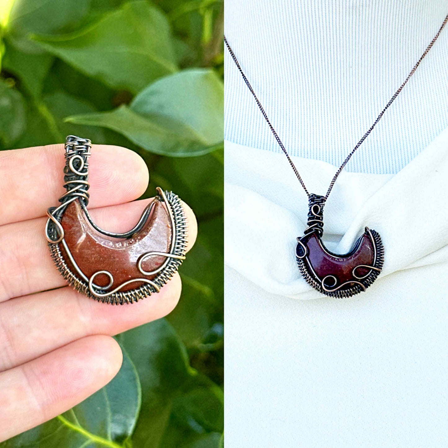 Crescent Moon Jasper Crystal Copper Pendant