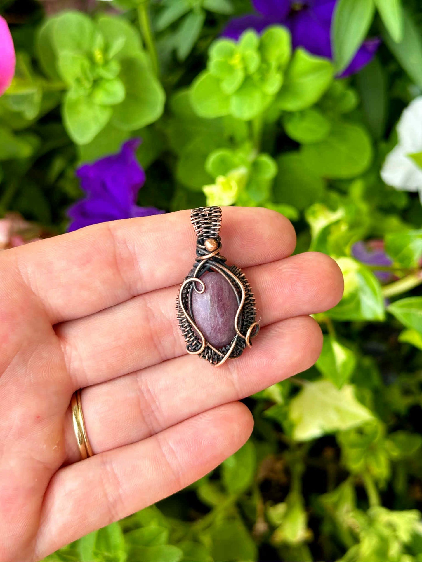 Mini Lepidolite Crystal Copper Pendant