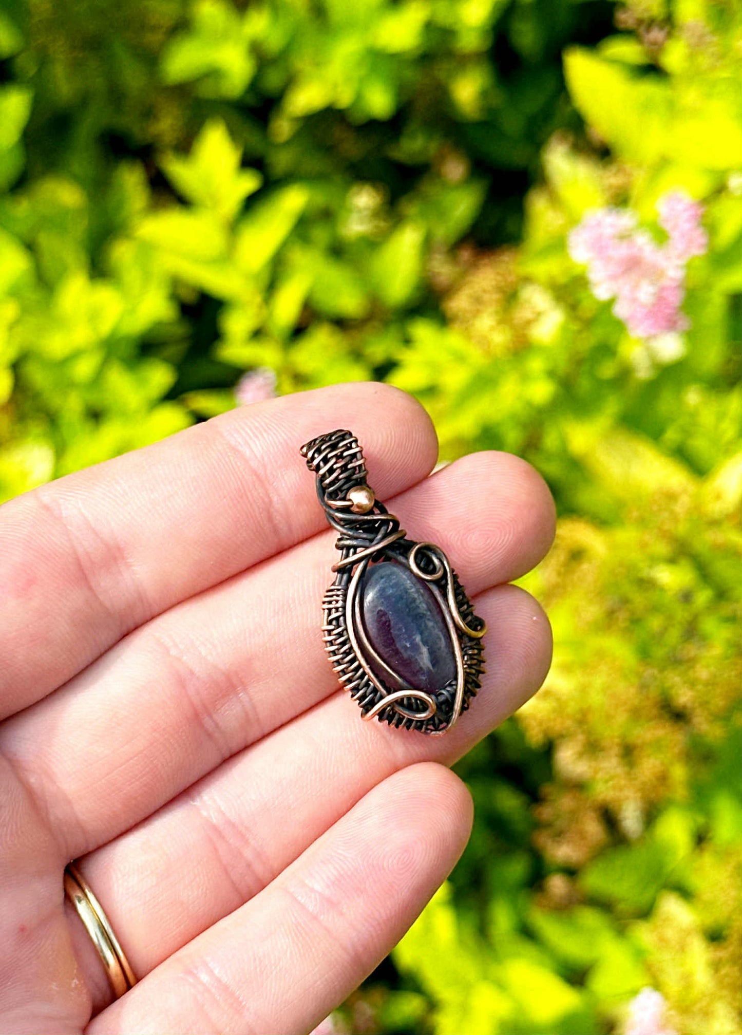 Mini Purple Fluorite Crystal Copper Pendant