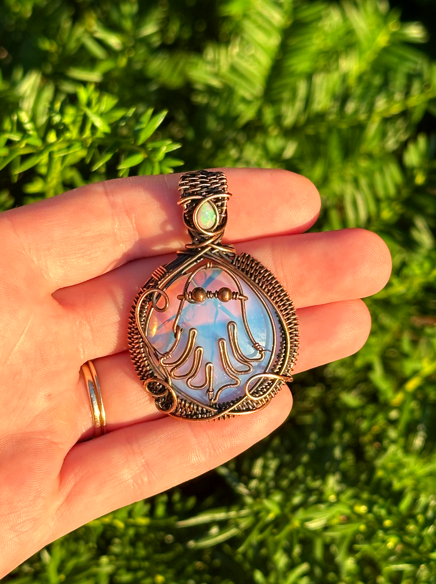 Ghost Opalite & Opal Crystal Copper Pendant