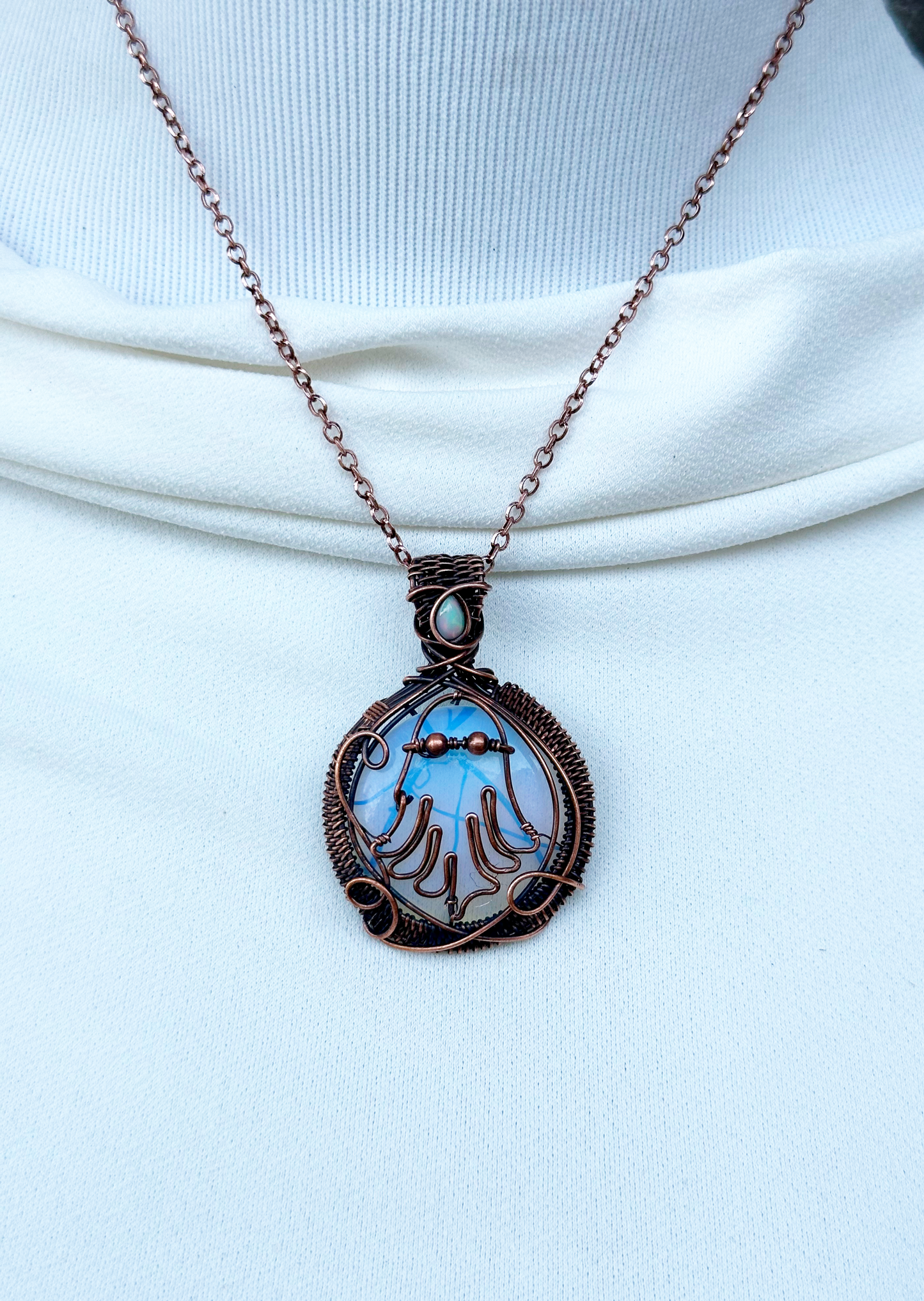 Ghost Opalite & Opal Crystal Copper Pendant