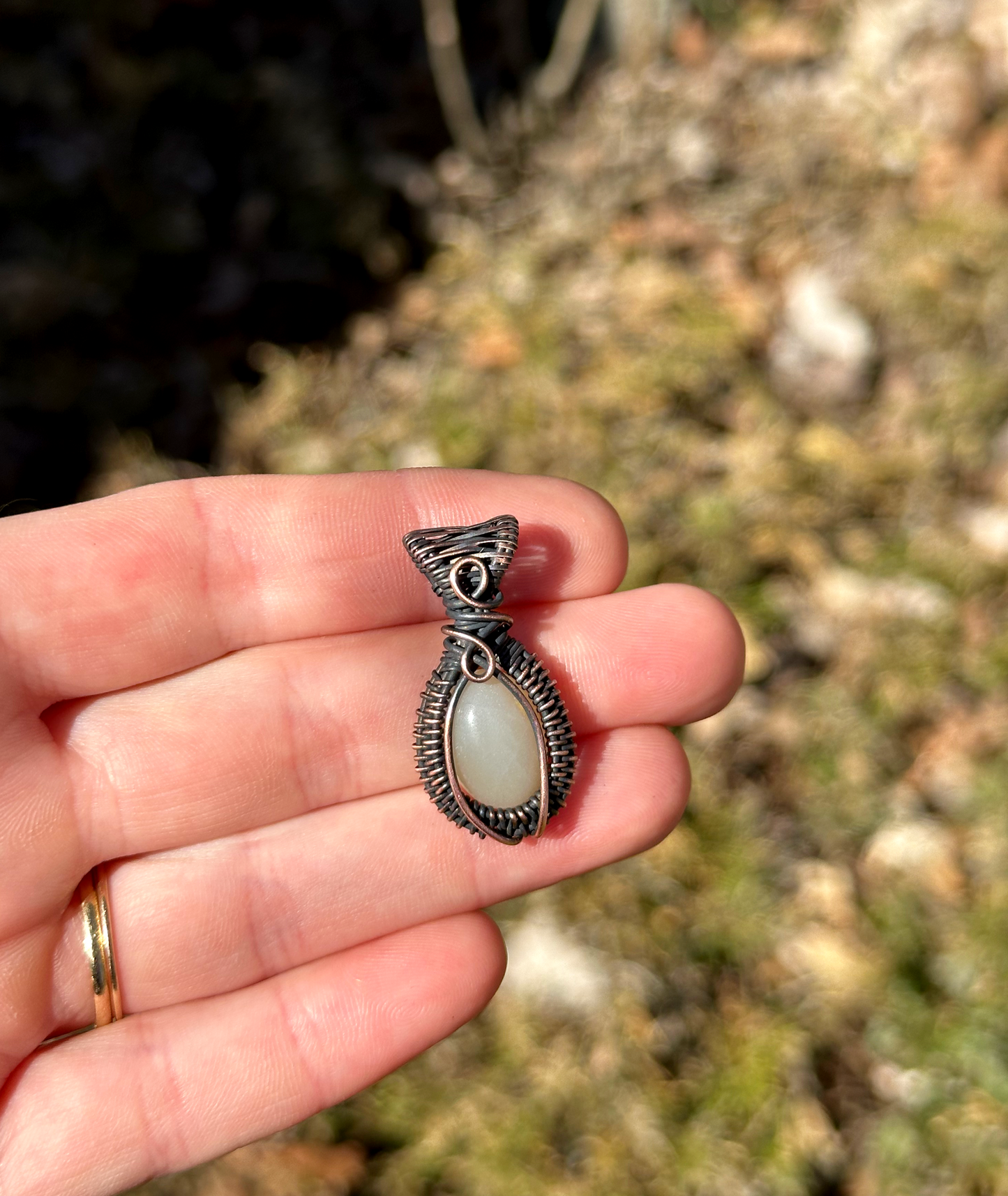 Mini White Amazonite Crystal Copper Pendant