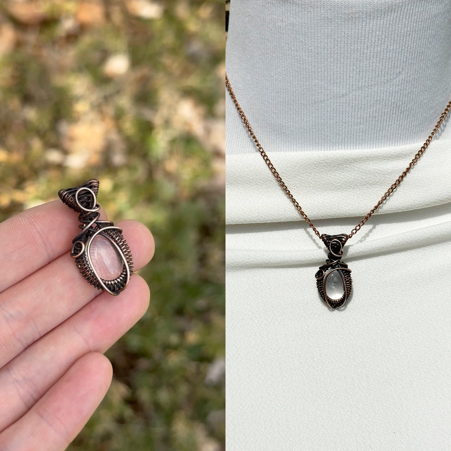Mini Clear Quartz Crystal Copper Pendant
