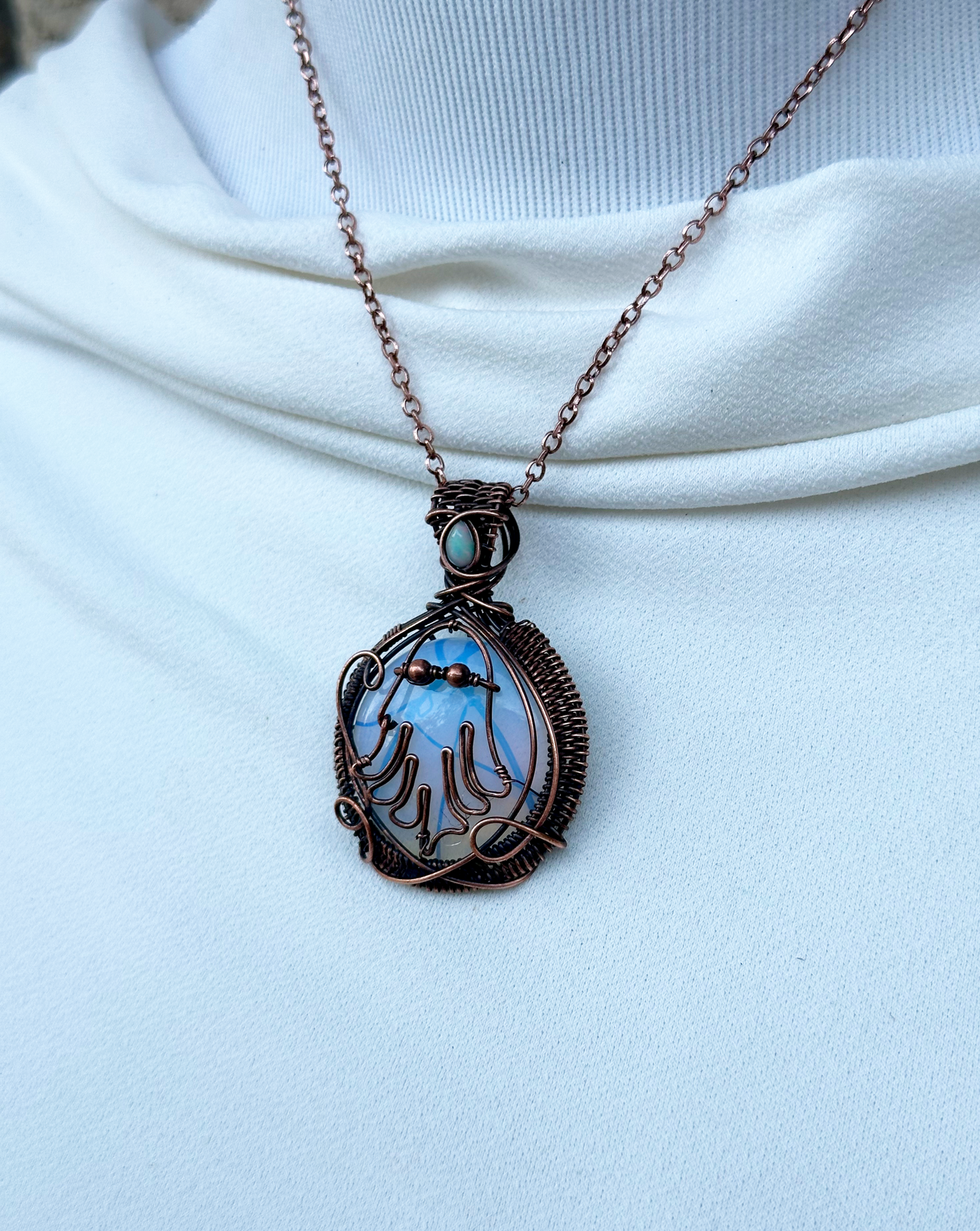 Ghost Opalite & Opal Crystal Copper Pendant