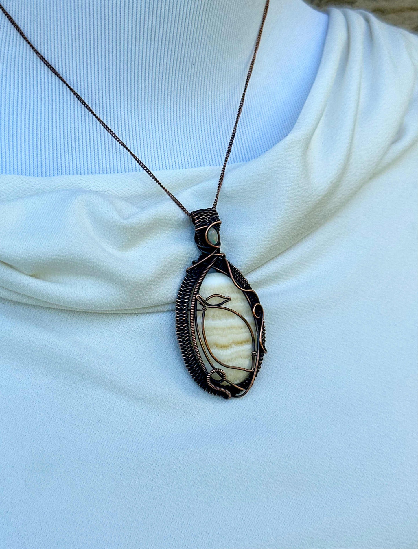 Lemon Yellow Lace Onyx Crystal Copper Pendant
