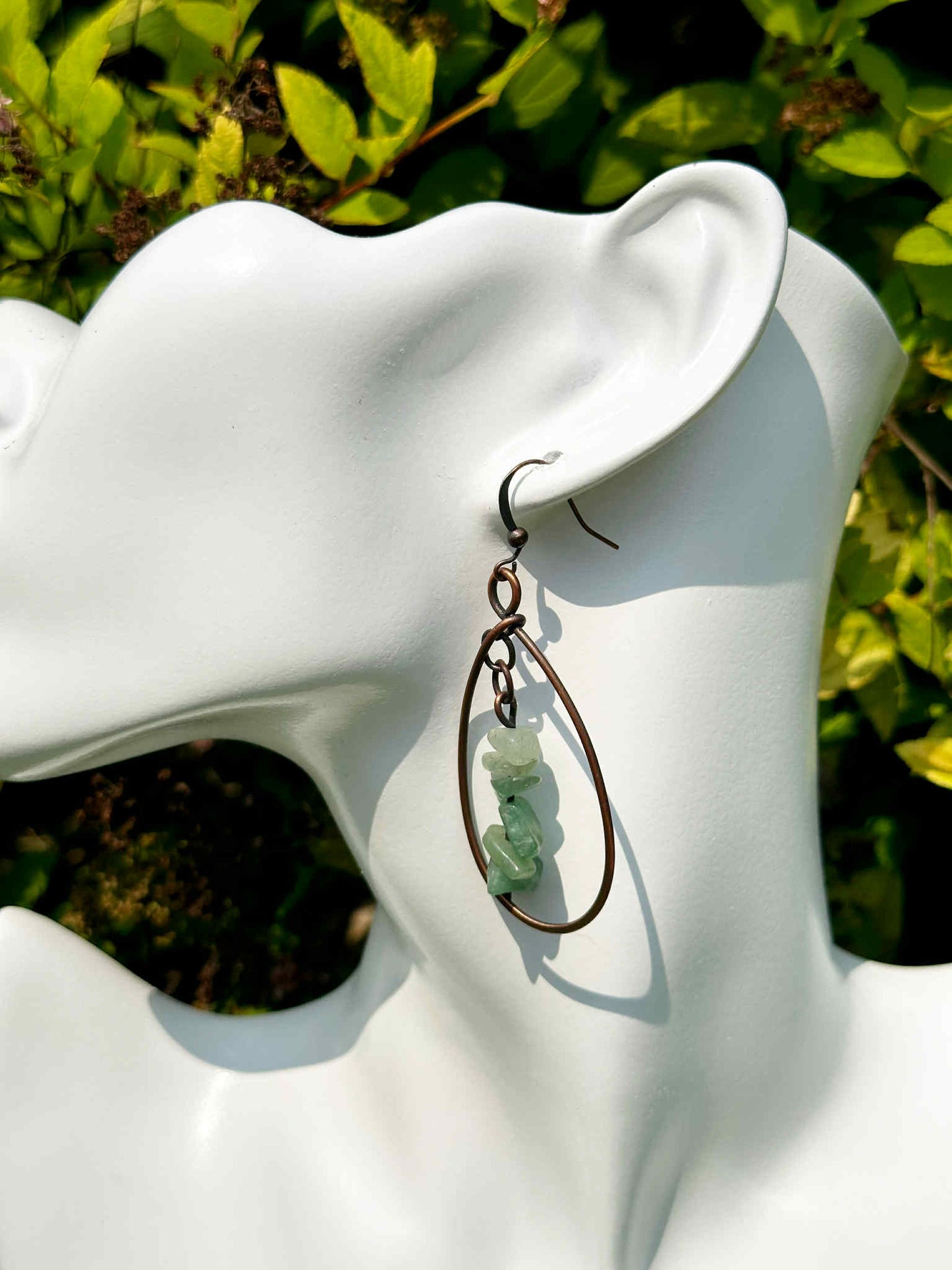 Green Chalcedony Crystal Copper Hoops