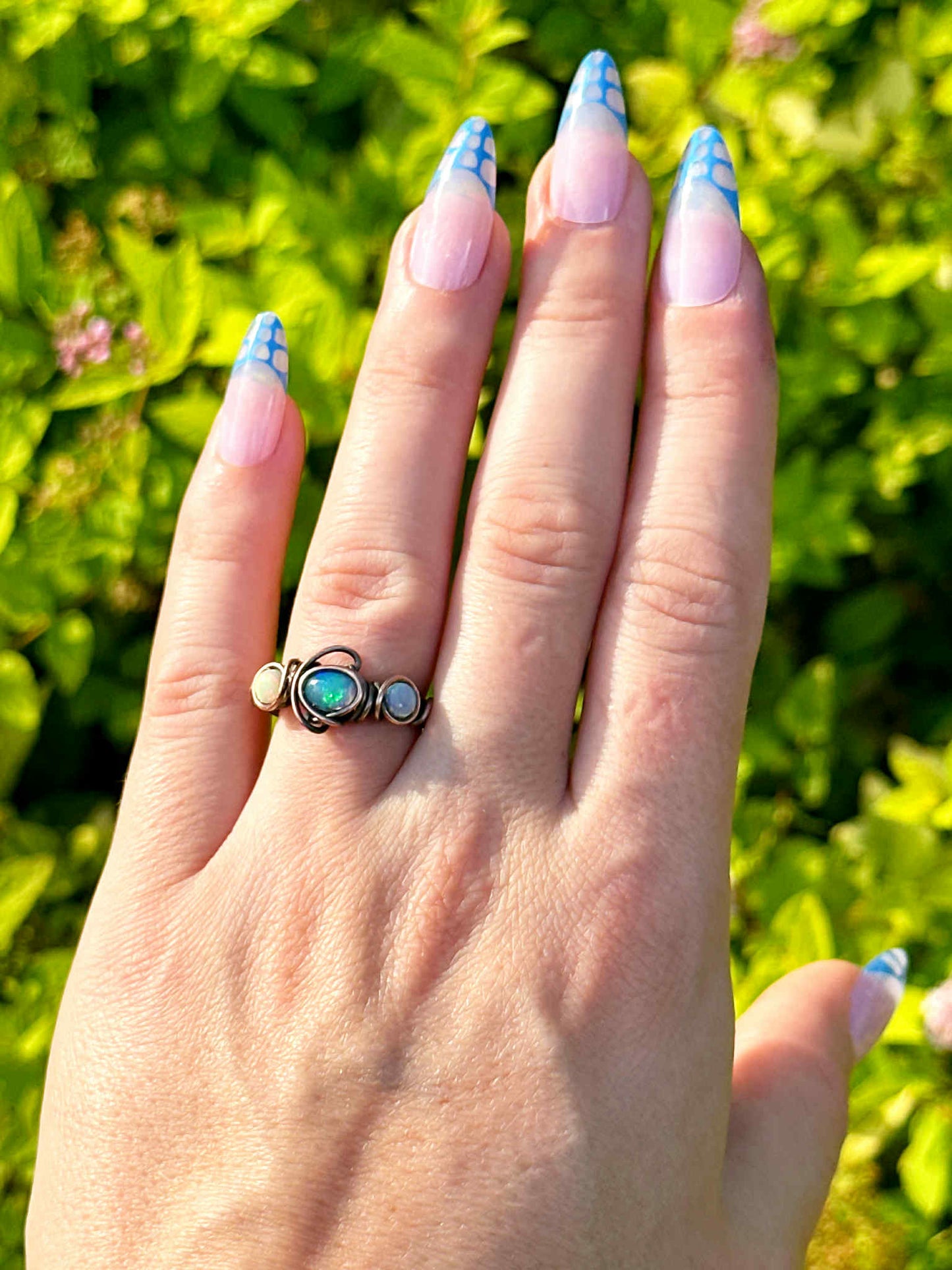 Triple Opal Azure Dream Copper Ring *Size 6*