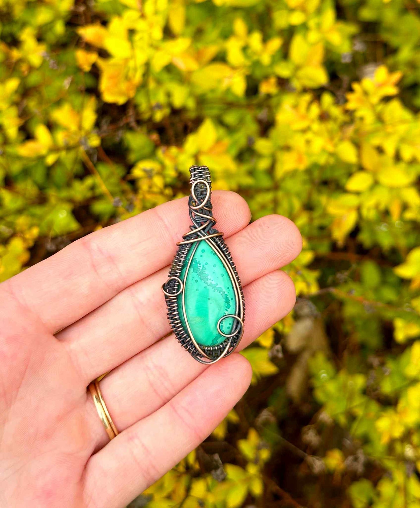 Malachite Crystal Copper Pendant