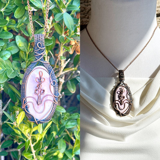 Lilac Phosphorite Crystal Copper Pendant