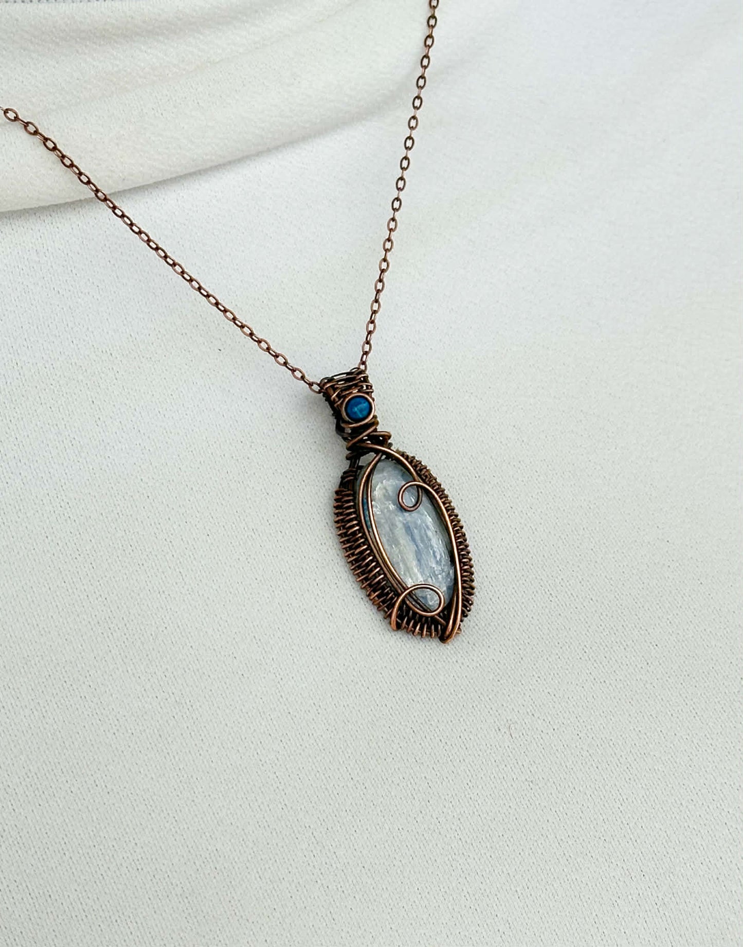 Blue Kyanite & Turquoise Accent Crystal Copper Pendant