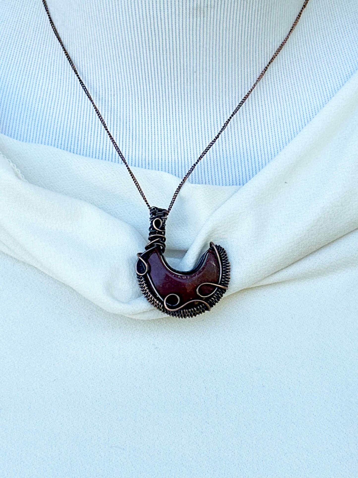 Crescent Moon Jasper Crystal Copper Pendant