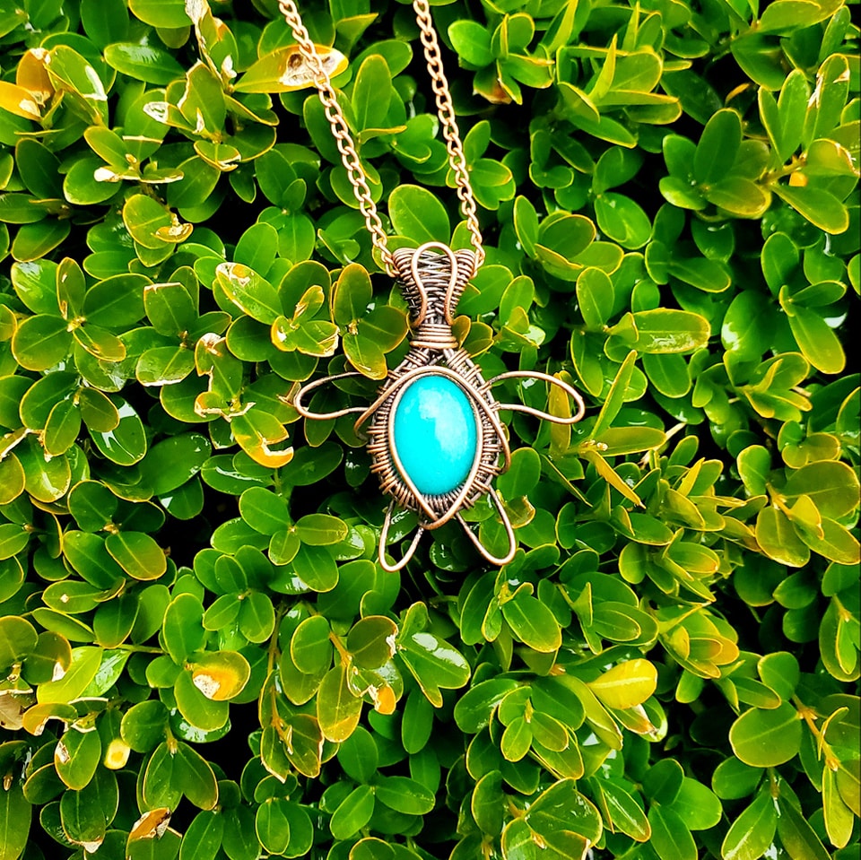 Turtle Aquamarine Crystal Copper Pendant