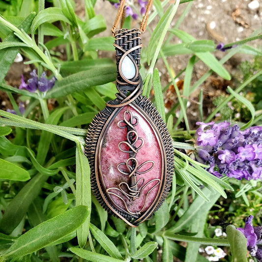 Lilac Rhodonite Crystal Copper Pendant